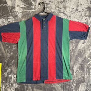 Vintage Halifax Polo Striped Multi Color 3 Button Collard Short Sleeve Size XL